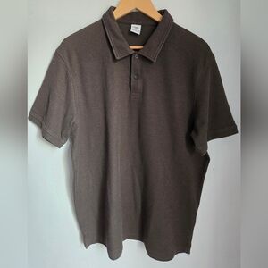ZARA Dark Gray-brown Textured Cotton Blend Polo Shirt